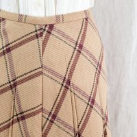 チェック柄 ブラウン系 ウール スカート フレア w/60cm [16603]