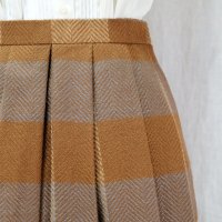 ストライプ柄 ブラウン系 ウール スカート プリーツ w/60cm [16672]