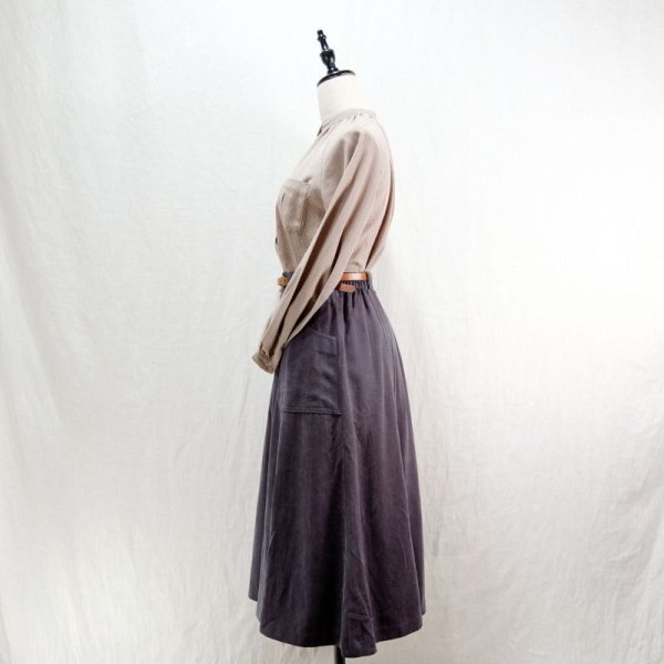 画像8: チェック柄 グレー×ホワイト 長袖 ブラウス スタンドカラー 胸ポケット [16616]