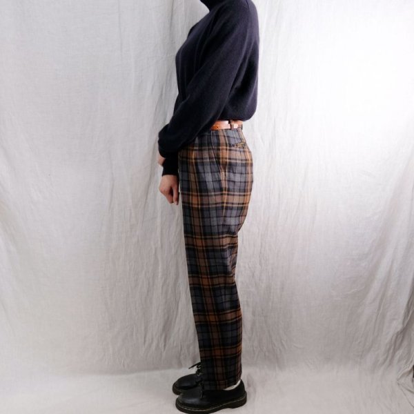 画像7: チェック柄 ブラウン×ブルー パンツ ポケット /w62cm [16623]