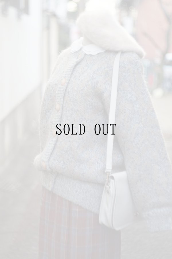 画像1: 総柄 グレー×ベージュ 混モヘア  カーディガン ラウンドネック[16692]