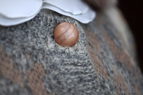 他の写真1: 総柄 グレー×ベージュ 混モヘア  カーディガン ラウンドネック[16692]