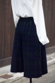 画像8: ブラックウォッチ チェック柄 グリーン×ネイビー ウール/ナイロン混 キュロットスカート 巻スカート ベルト w/62cm [16777]
