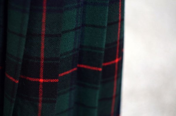 画像6: チェック柄 グリーン×レッド ウール キルトスカート プリーツ w/62cm [16809]