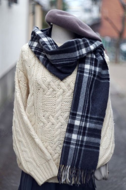 他の写真1: 無地 ホワイト アランニット セーター ウール クルーネック[16819]