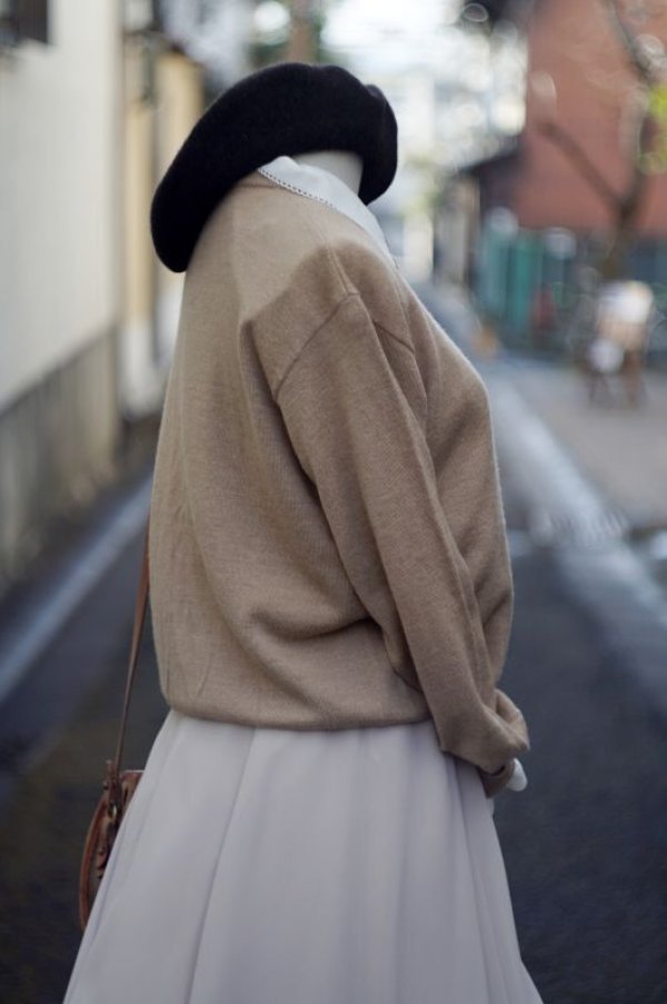 画像5: 無地 ベージュ ニット カーディガン 長袖 ノーカラー [16811]