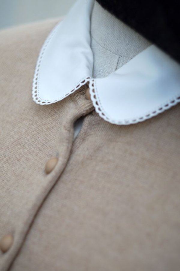 画像10: 無地 ベージュ ニット カーディガン 長袖 ノーカラー [16811]