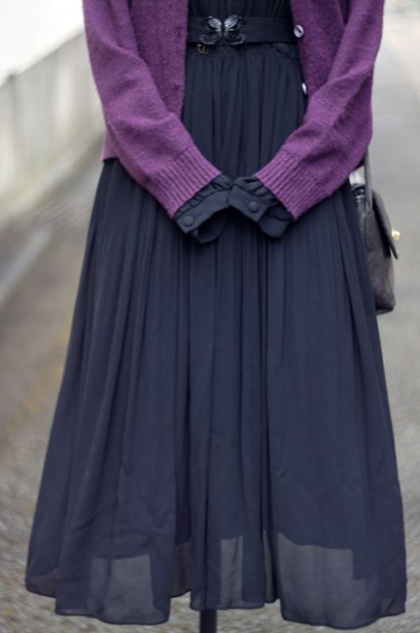 画像5: "LAURA  ASHLEY" 無地 パープル ニット カーディガン 長袖 ノーカラー [16812]