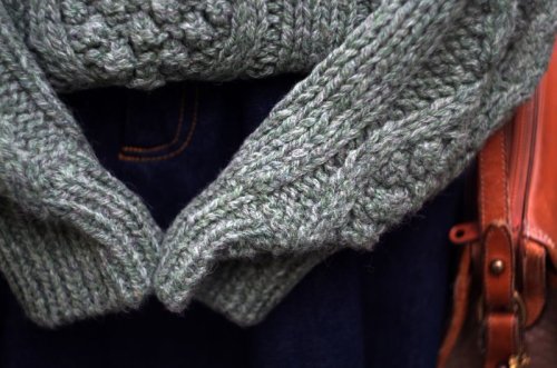 他の写真1: 無地 グリーン ニット セーター ウール　アラン編　ノーカラー   [16814]