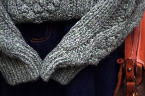 画像11: 無地 グリーン ニット セーター ウール　アラン編　ノーカラー   [16814]