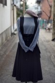 画像2: 無地 ブラック ポリエステル/レーヨン混 ジャンパースカート ベルト付き ポケット [16851] (2)