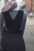 画像7: 無地 ブラック ポリエステル/レーヨン混 ジャンパースカート ベルト付き ポケット [16851]