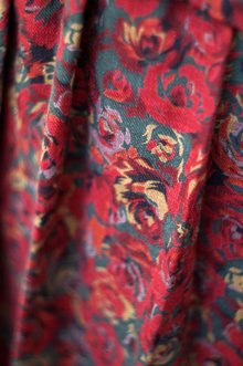 他の写真1: 花柄 レッド×ネイビー 長袖 レトロワンピース クルーネック プリーツスカート [16857]