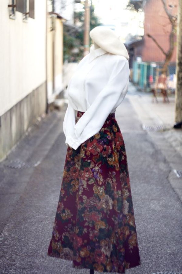 画像5: 花柄 赤系  スカート フレアスカート w/62cm [16867]