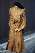 画像5: ボタニカル柄 オレンジ×ライトグレー 長袖 セットアップ  スタンドカラー マーメイドスカート [16897]