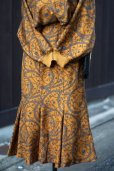 画像8: ボタニカル柄 オレンジ×ライトグレー 長袖 セットアップ  スタンドカラー マーメイドスカート [16897]