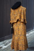 画像7: ボタニカル柄 オレンジ×ライトグレー 長袖 セットアップ  スタンドカラー マーメイドスカート [16897]