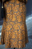 画像12: ボタニカル柄 オレンジ×ライトグレー 長袖 セットアップ  スタンドカラー マーメイドスカート [16897]