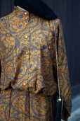 画像3: ボタニカル柄 オレンジ×ライトグレー 長袖 セットアップ  スタンドカラー マーメイドスカート [16897]