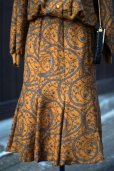 画像11: ボタニカル柄 オレンジ×ライトグレー 長袖 セットアップ  スタンドカラー マーメイドスカート [16897]