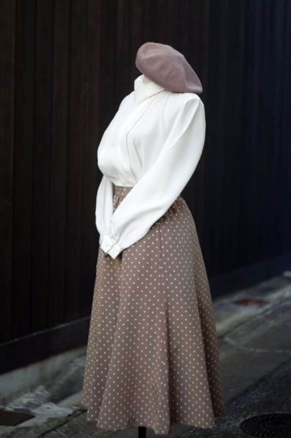 画像6: チャコールグレー×ベージュ ドット柄 スカート フレア /w60cm [16917]