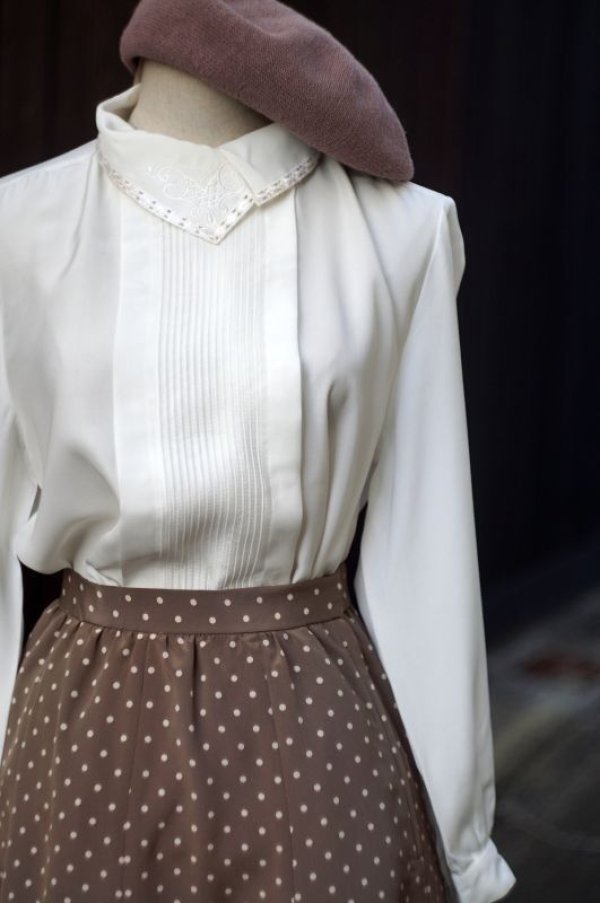 画像3: チャコールグレー×ベージュ ドット柄 スカート フレア /w60cm [16917]