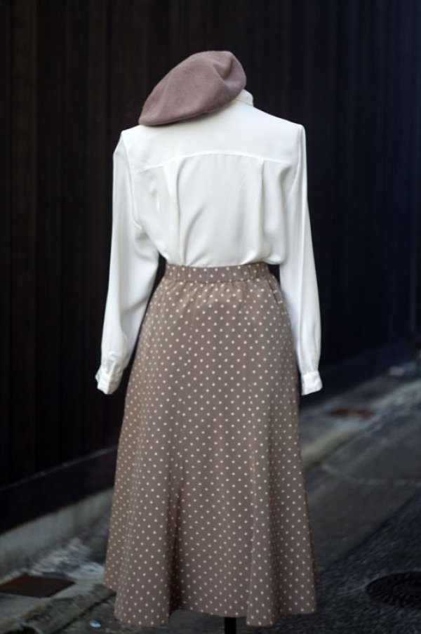 画像7: チャコールグレー×ベージュ ドット柄 スカート フレア /w60cm [16917]