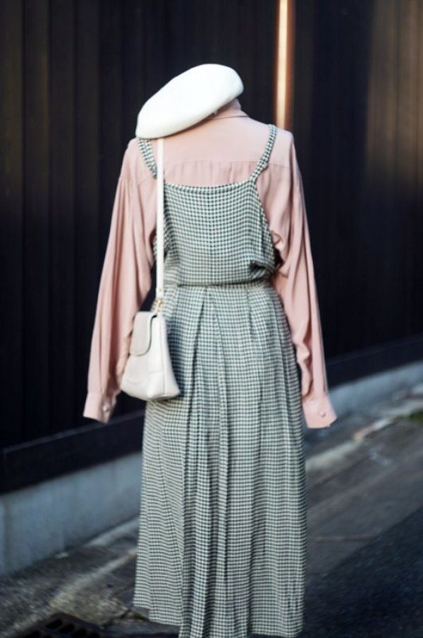 画像6: チェック柄 ブラック×ホワイト ジャンパースカート ウエストリボン [16931]