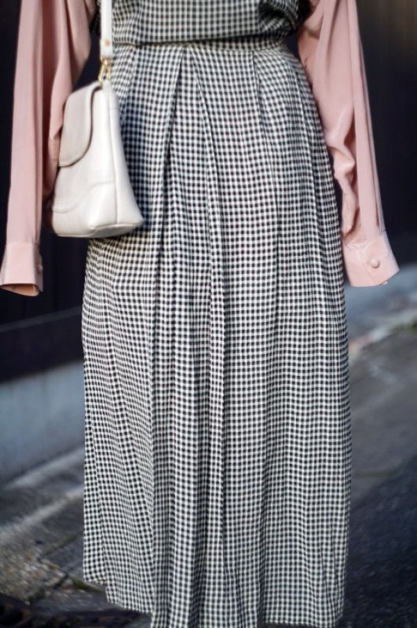 画像8: チェック柄 ブラック×ホワイト ジャンパースカート ウエストリボン [16931]