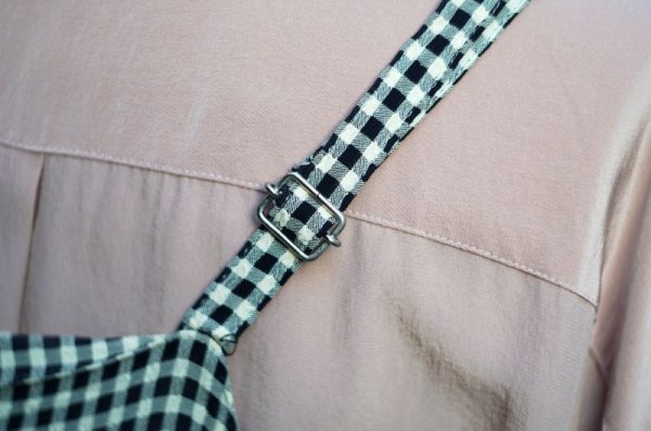 画像9: チェック柄 ブラック×ホワイト ジャンパースカート ウエストリボン [16931]