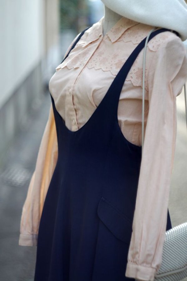 画像10: 無地 ライトピンク 長袖 ブラウス スカラップカラー  [16959]