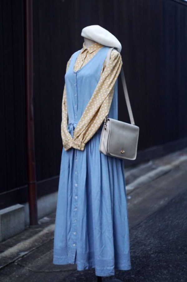 画像7: ドット柄 イエロー×ホワイト 長袖 ブラウス レギュラーカラー  [16964]