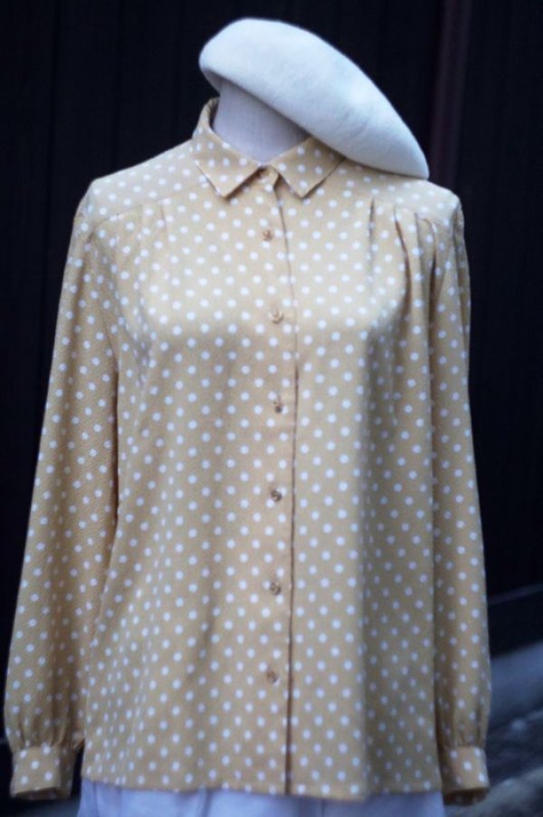 画像3: ドット柄 イエロー×ホワイト 長袖 ブラウス レギュラーカラー  [16964]