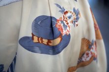 他の写真1: 帽子柄 ベージュ系 長袖 セットアップ レギュラーカラー フレア リボン [16970]