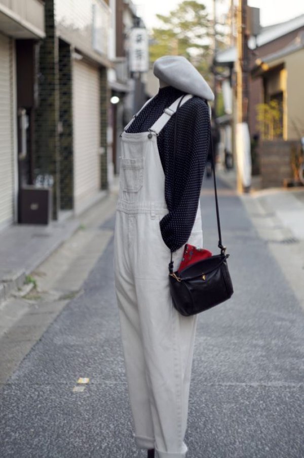 画像8: ドット柄 黒×白 長袖 ブラウス ボウタイカラー レース ひまわり [16976]