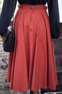 無地 オレンジ系 スカート フレア ポケット w/62cm [17031]
