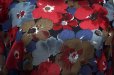 画像16: 花柄 赤×青系 半袖 レトロワンピース ノーカラー プリーツ [17105]