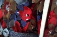 画像18: 花柄 赤×青系 半袖 レトロワンピース ノーカラー プリーツ [17105]