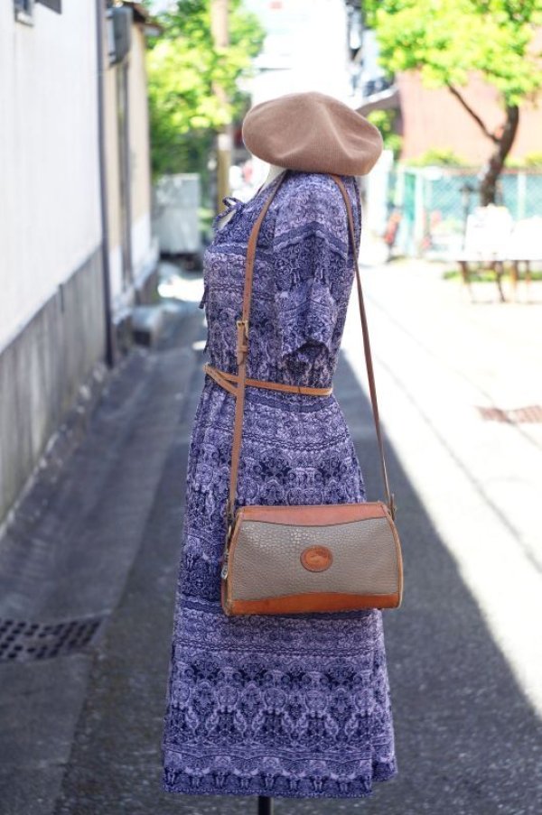 画像6: エスニック柄 ピンク×ネイビー 半袖 レトロワンピース ノーカラー リボン [17130]