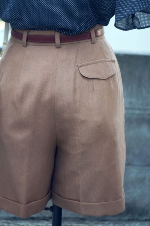 他の写真1: 無地 ブラウン ショートパンツ タック w/65cm [17268]