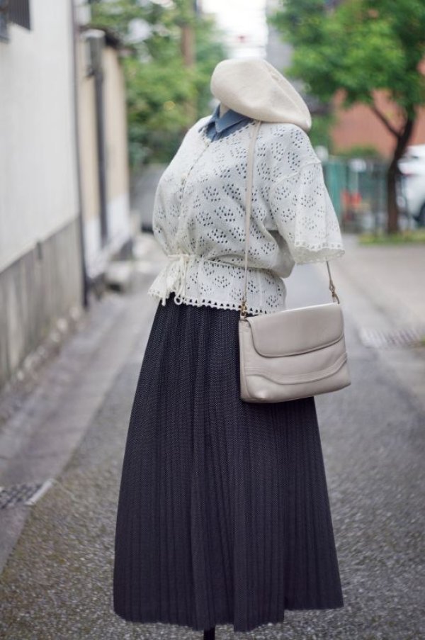 画像3: ドット柄 黒×白 スカート フレア w/69cm [17283]