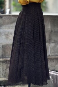ドット柄 黒×ブラウン スカート フレア /w64cm [12906]