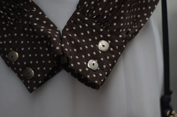 画像6: ドット柄 ブラウン 長袖 ブラウス リボンタイ[17349]
