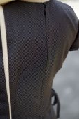 画像9: ピンドット柄 黒×白 半袖 レトロワンピース ノーカラー ウェストリボン[17406]