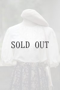 白 半袖 ブラウス ノーカラー 刺繍 パフスリーブ[17411]