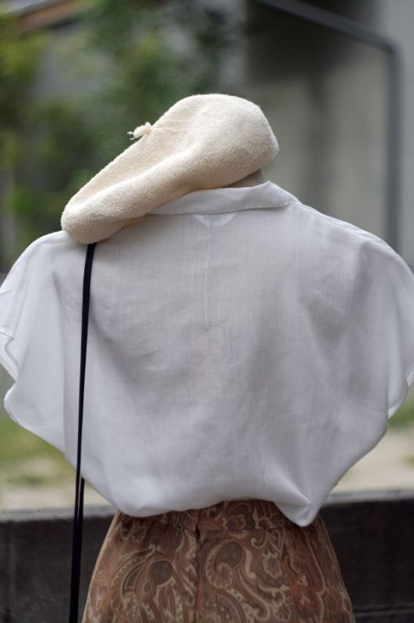 画像4: 無地 白 混麻 ブラウス オープンカラー[17413]