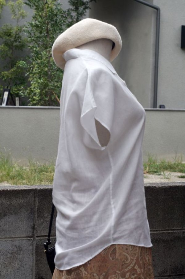 画像7: 無地 白 混麻 ブラウス オープンカラー[17413]