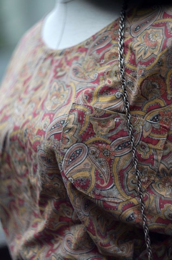 画像4: ペイズリー柄 コットン ノースリーブ ブラウス ノーカラー 胸ポケット プルオーバー[17437]