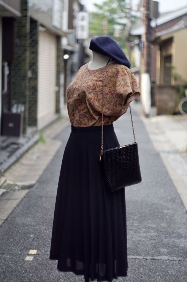 画像8: ペイズリー柄 コットン ノースリーブ ブラウス ノーカラー 胸ポケット プルオーバー[17437]