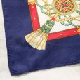 画像4: 装飾模様 ネイビー系 シルク スカーフ 76cm×76cm [17501] (4)